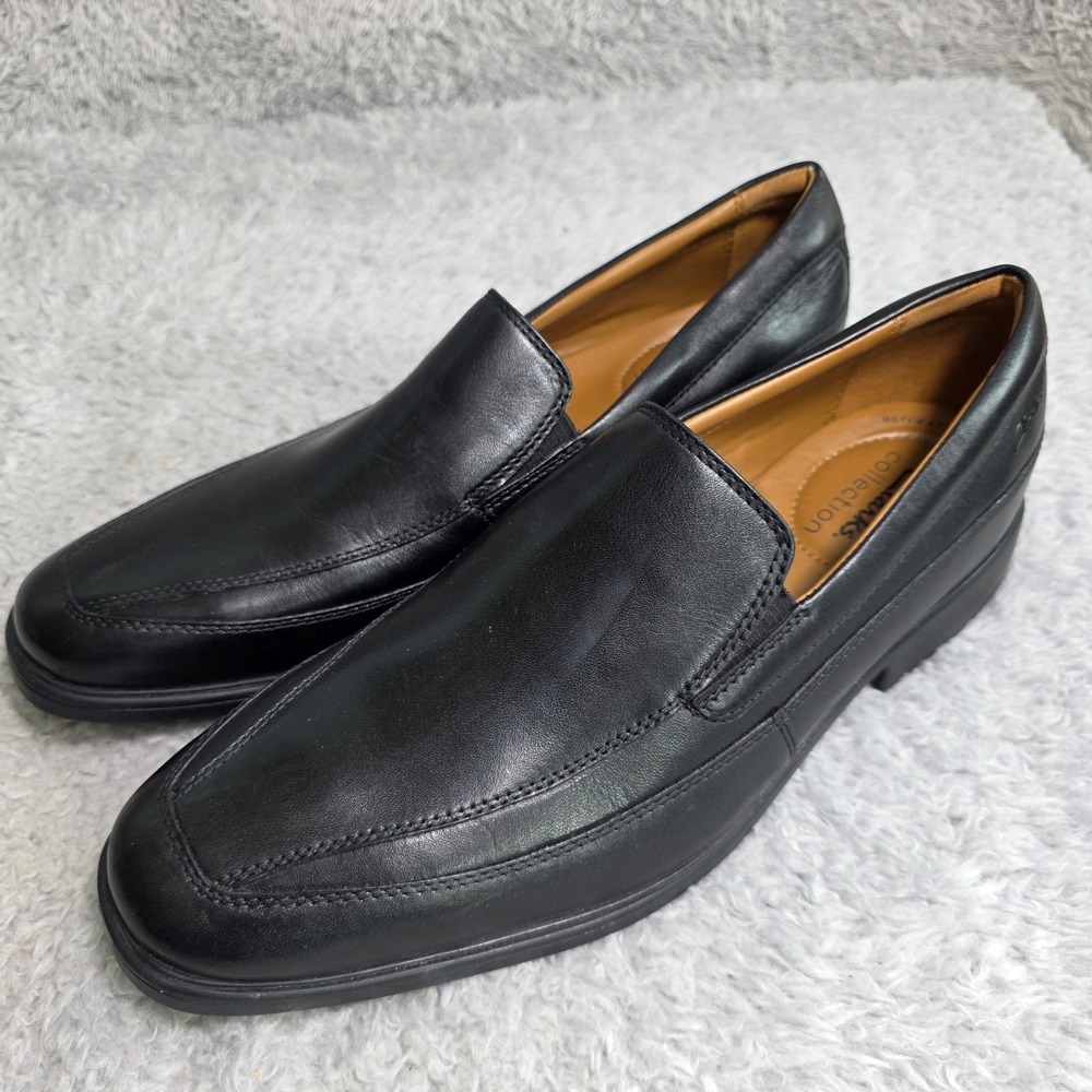 Clarks Tilden Free Soft Leather‎ Loafers Black Slip On Mens 9 M Excellent